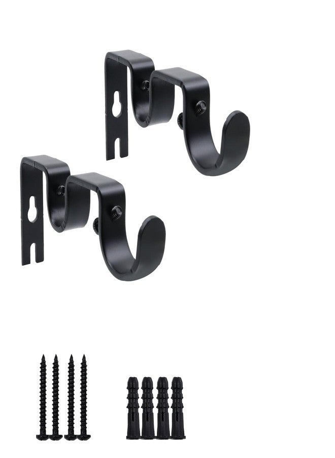 Shonmogar Double Curtain Rod Bracket 2 Pack Metal Curtain Rod Hooks for Wall,Sturdy Curtain Rod Bracket with Screws,Black Wall Mounted Curtain Rod Holders for Bedroom Living Room Office - Image 1